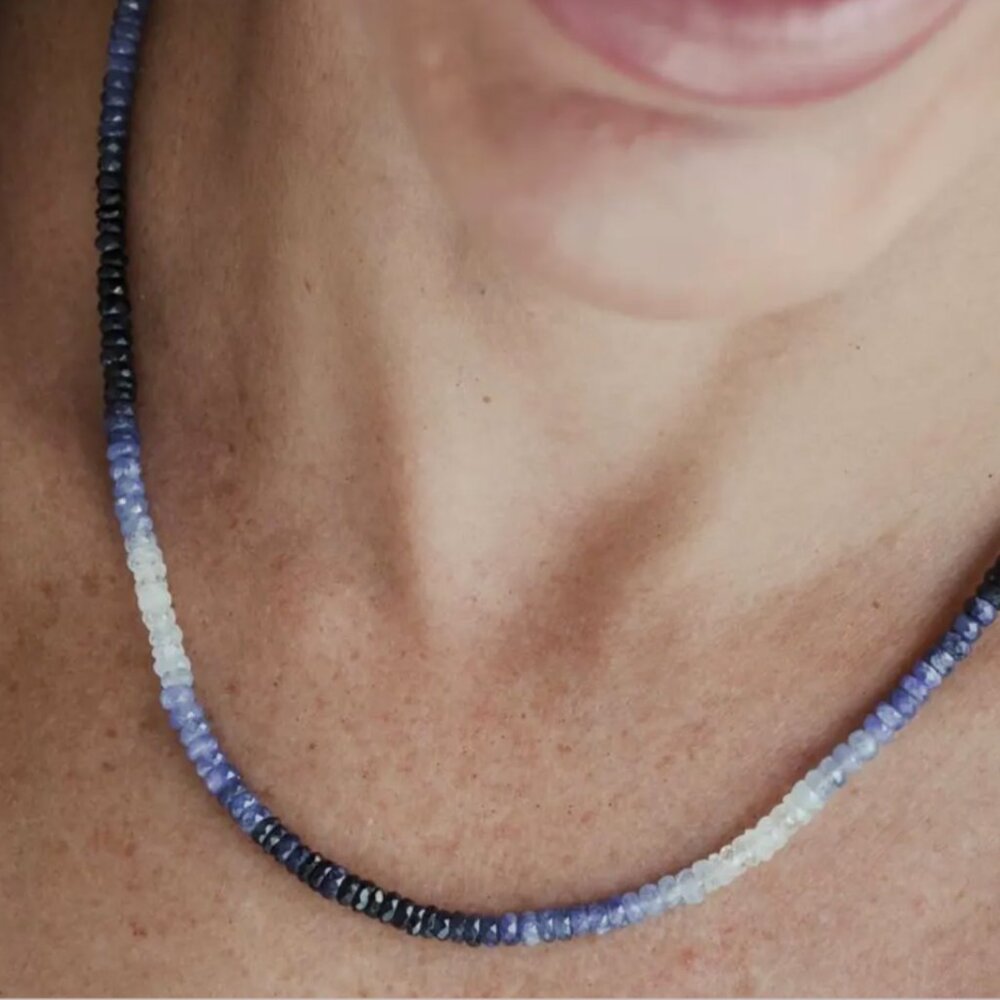 Ombre Sapphire Necklace + Bracelet Set Waterproof Gold Gemstone Jewelry Gift - Picture 12 of 15